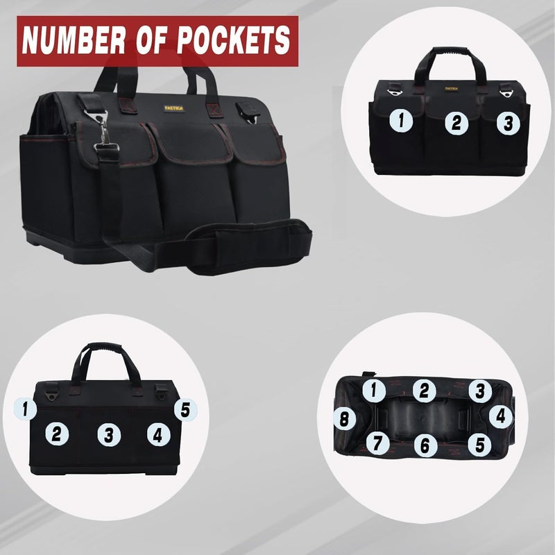 FSATECH 15-inch Heavy Duty Bottom Tool Bag With Wide Mouth For Tool Storage, Carrier and Organizer, Tools Bag For Men, Wide Mouth Tote Bag With Inside Pockets (15 Inch) - Image 4